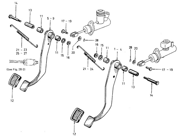 Datsun Fairlady Parts illustration no. 048-1 Brake & Clutch Pedal