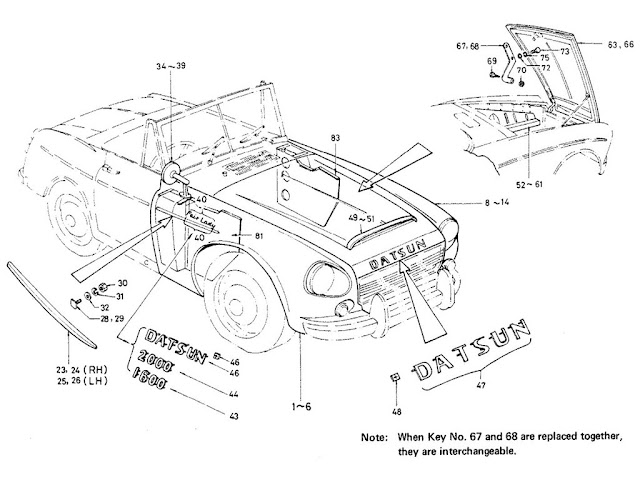 Datsun Fairlady Parts illustration no. 055-1 Front Fender & Hood