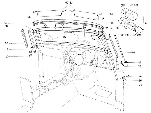 Datsun Fairlady Parts illustration no. 056B-2 Windshield Glass (1968-70)