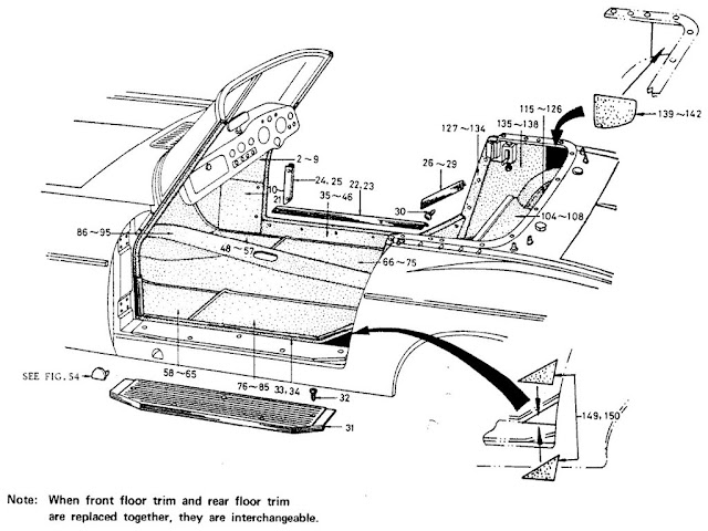 Datsun Fairlady Parts illustration no. 057-1 Floor Trimming