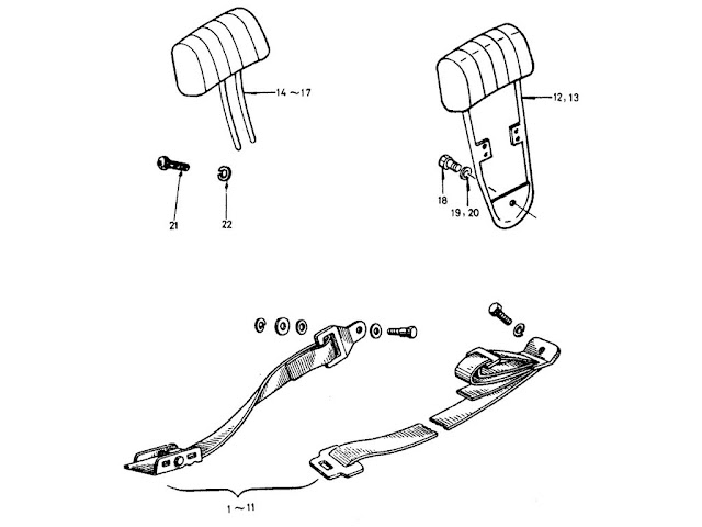 Datsun Fairlady Parts illustration no. 060C-1 Safety Belt & Head Rest