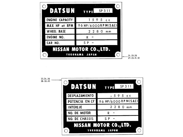 Datsun Fairlady Parts illustration no. 062-3 Model No Plate