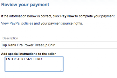 screenshot of where to enter shirt size