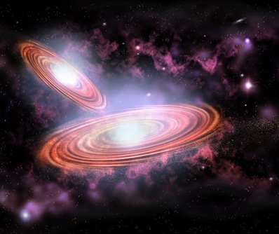 ilustração de dois buracos negros supermassivos