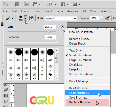 Adobe Photoshop ครับ Psloadbrush