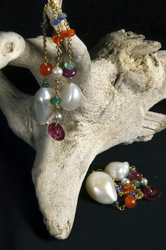 Pearl and gem earrings