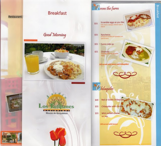 Restaurant Los Tulipanes in Rincon de Guayabitos, Nayarit, Mexico menu