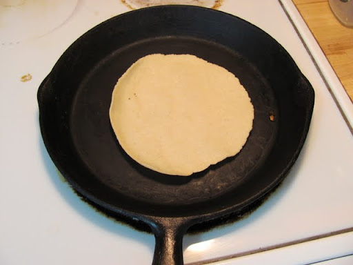 tortilla in skillet