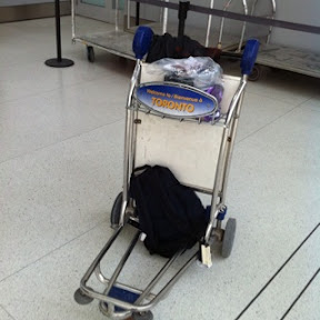 a luggage cart with a bag on it