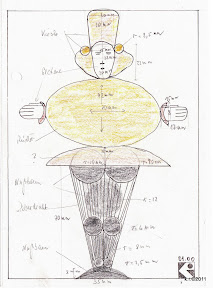 Für vergrößerte Darstellung im Picasa-Webalbum anklicken. Werkskizze zu Figur 11a/c - Tänzer mit Goldkugel