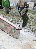 Frank Knab at the Fredonia Save The Snow rail jam.  This is Frank the Tank's front flip off the box feature that was supplied by Kissing Bridge.