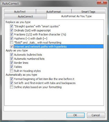 How do I turn off the automatic URLs as you type in MS Word How do I turn off the automatic URLs as you type in MS Word