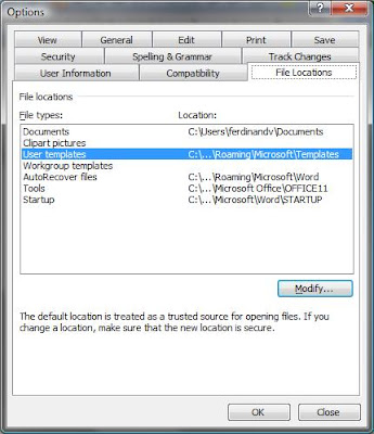 Location of MS Word templates Location of MS Word templates