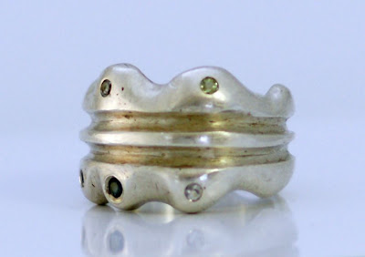 Bottleneck Ring: sapphire, peridot, white topaz, sterling silver