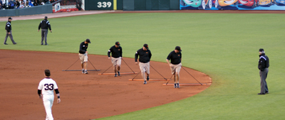A break in the action for some infield grooming