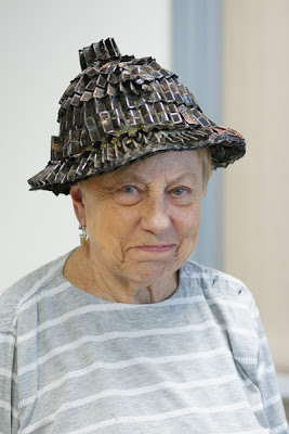 Edith Sommers sporting her radiator parts hat