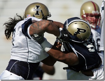 26 JAN 2010:   Mike Iupati (77) of Idaho goes against Purdue's Mike Neal (92) during the 2010 Under Armour Senior Bowl North practice at Ladd-Peebles Stadium in Mobile, Alabama.