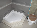Inside the head. There's the shower base and the toilet setup. We have to finish the ceiling first before this is hooked up but we wanted to see what the place would look like. The sink will be going where this photo was taken basically.