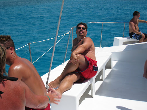 Andy striking a provocative pose on the catamaran ride back from Saona Island