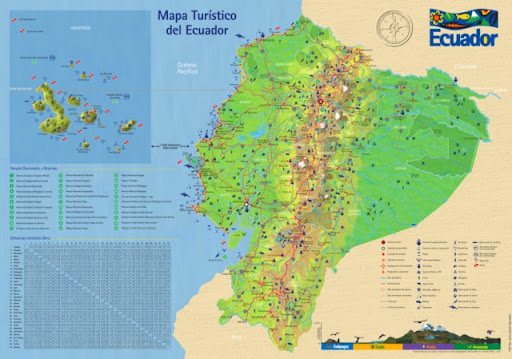 Mapa vial y tur&iacute;stico del Ecuador