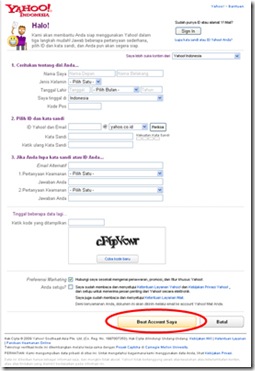Halaman Pendaftaran Yahoo