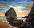 oil painting, Kiwanda Haystack Sunset