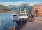 Watercolor illustration Garibaldi Commercial Fishing boats Oregon