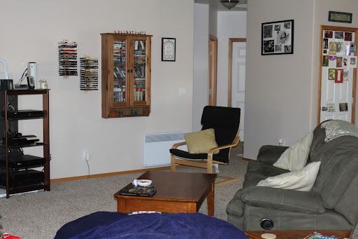 Living room, looking toward the bedroom hallway