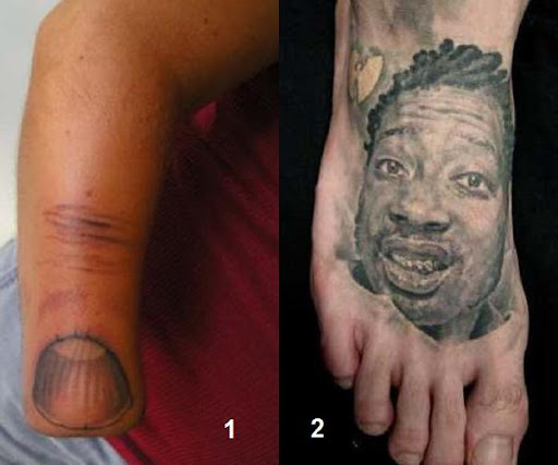 hood tattoos. rude tattoo. tattoos on feet