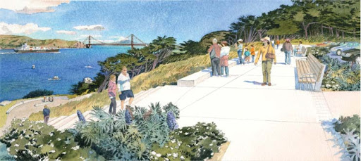 Rendering of Lands End parking lot at USS San Francisco Memorial, San Francisco from Golden Gate National Parks Conservancy