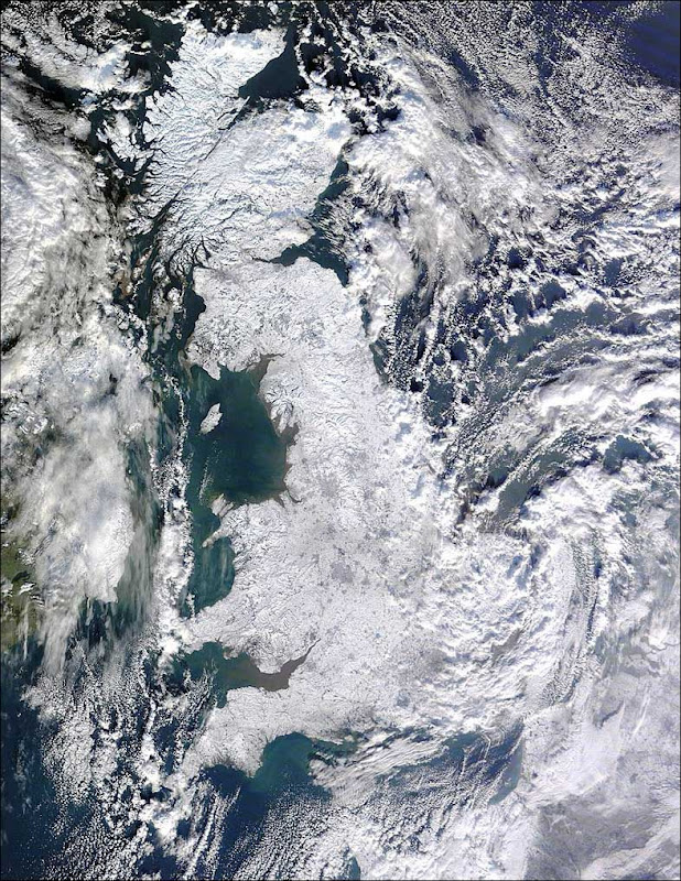 Frozen Britain seen from above