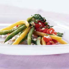 Green and Yellow Bean Salad with Chunky Tomato Dressing and Feta Cheese