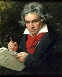 Portrait of Ludwig van Beethoven, shown holding the manuscript of the Missa solemnis