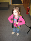 Maya is a bit tentative about the harness.