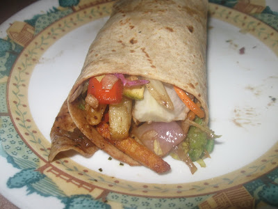 Roasted veggies wrap with french fries