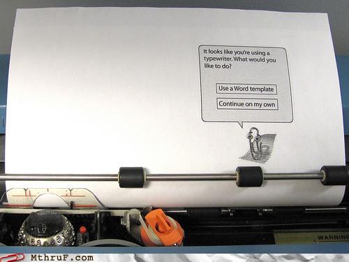 photo of a the Microsoft paperclip helping with typing