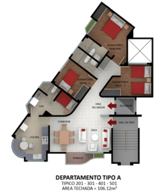 Planos Tipo A-B departamento moderno Edificio Los Jardines - Diseño Vip
