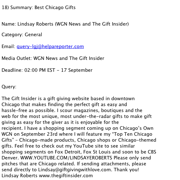 4. HARO Chicago gifts