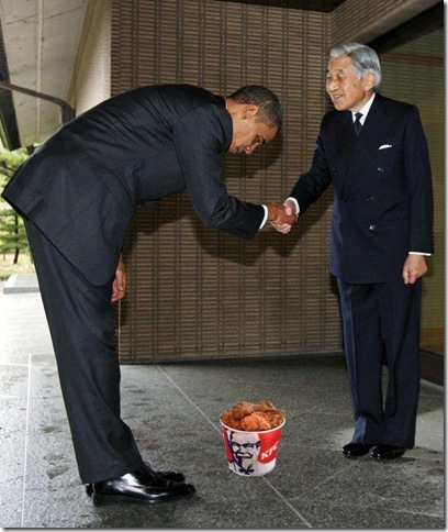 Obama bows to Emperor of Japan for fried chicken
