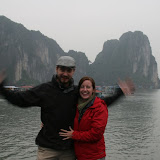 Entering one of the fishing villages of Ha Long Bay, evidently I'm trying to flap away somewhere...