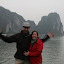 Entering one of the fishing villages of Ha Long Bay, evidently I'm trying to flap away somewhere...