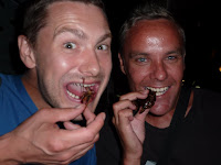 For 50B a mixed bag of deep fried maggots, cockroaches, grasshoppers, ants and other unidentifiables. Tastes like chicken (shredded, dipped in soy sauce and burnt to a cinder in oil).