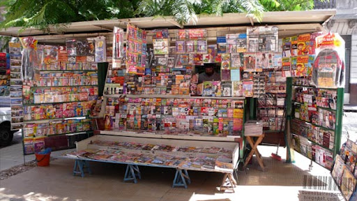 Newspaper kiosk with a wide choice of magazines in downtown Buenos Aires