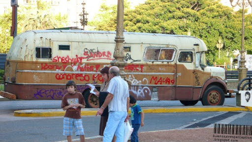 Tagged Vintage Camper Van near the National Congress Building in Buenos Aires, Argentina