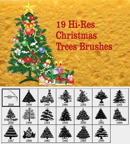 Hi-Res Christmas Tree Photoshop Brushes nicegfx.com