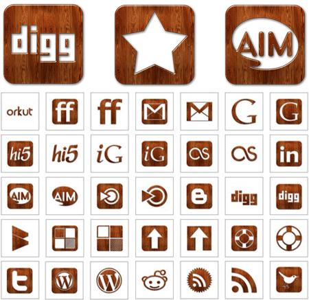  Wood Icons Social Media  nicegfx.com