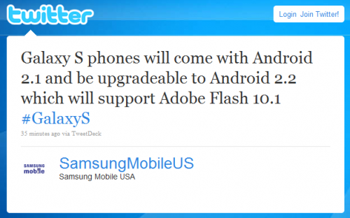 samsung samsungtwitter Samsung announces updated line of mobile phones Android Froyo for Galaxy S