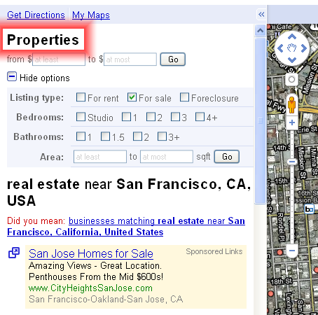 Shouldn't the options in Google Maps US property search be Real Estate?