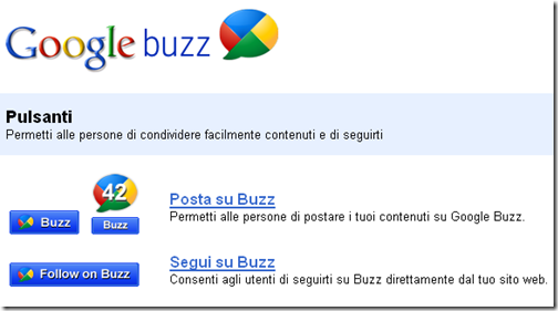 pulsanti condivisione Google Buzz pulsanti condivisione Google Buzz