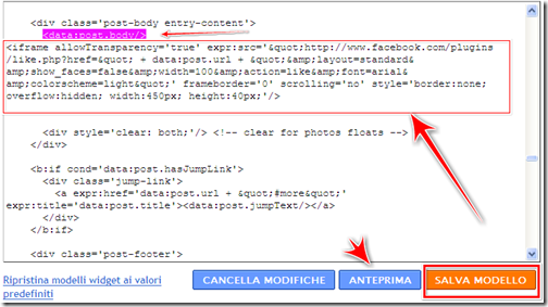 come inserire mi piace facebook blogger